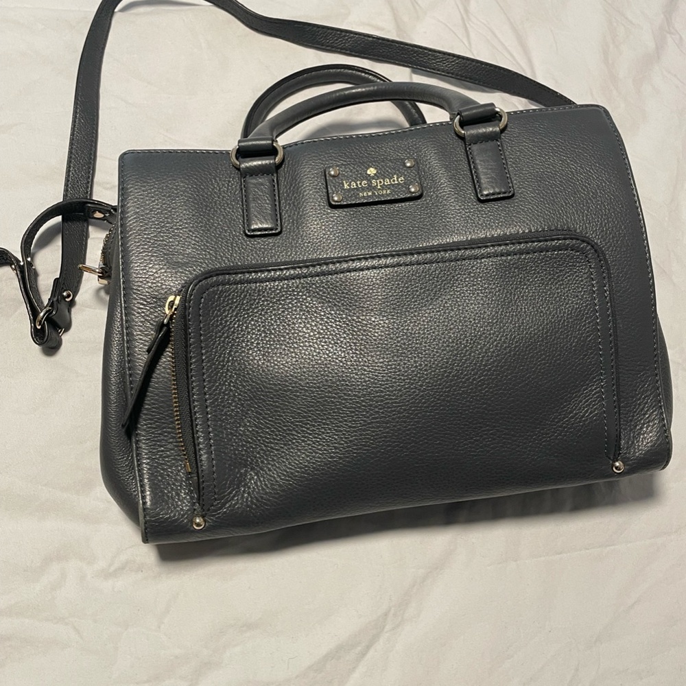 Forest green Kate Spade satchel with detachable crossbody.